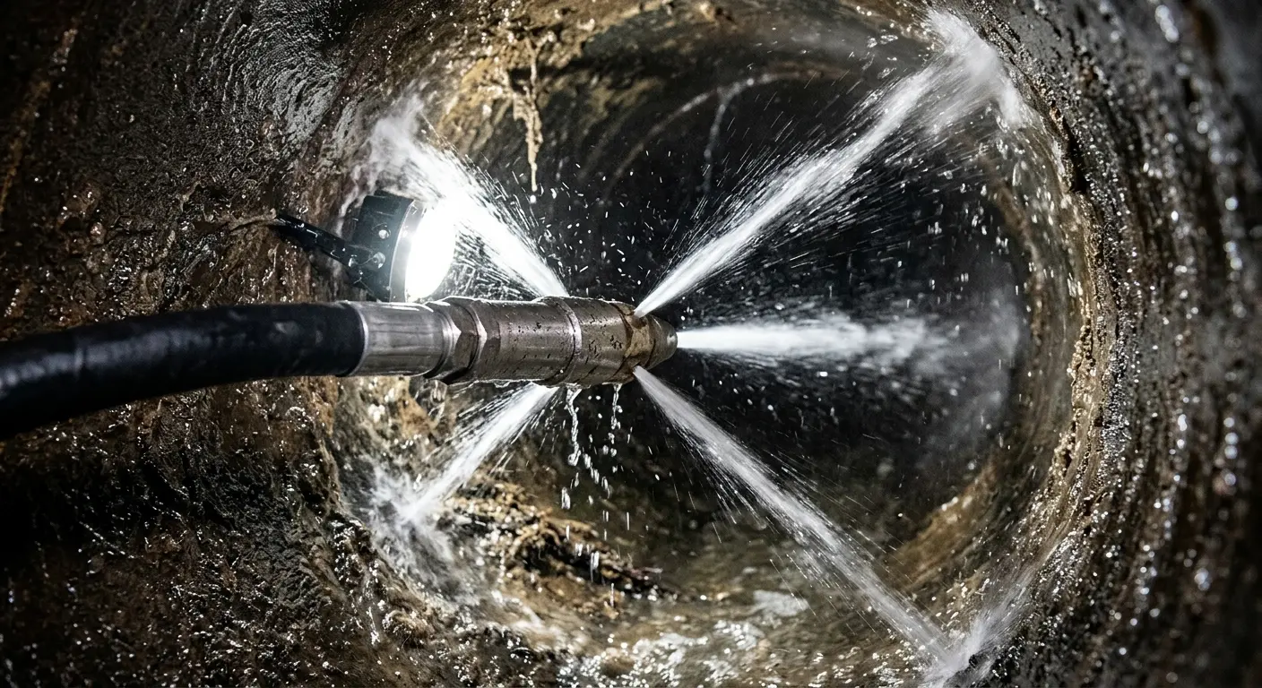 High-pressure hydro jetting nozzle cleaning sewer pipe for Storm Drain Cleaning in Lakemoor
